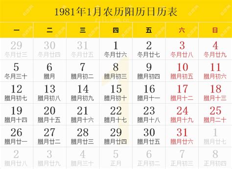 1981年2月1日|万年历1981年2月1日日历查询